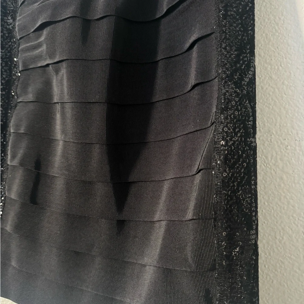 Tory Burch Black Tiered Pencil Skirt with Sequin Side Panels